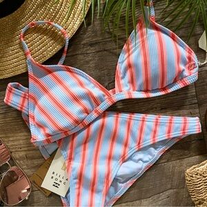 Billabong Tanlines Surf Stripe Ribbed Blue Ceci Tri Bikini Top | Tropic Bottom